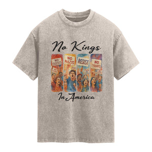 No Kings In America Washed Cotton T-Shirt American Anti Authoritarian Protest
