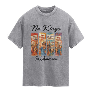 No Kings In America Washed Cotton T-Shirt American Anti Authoritarian Protest