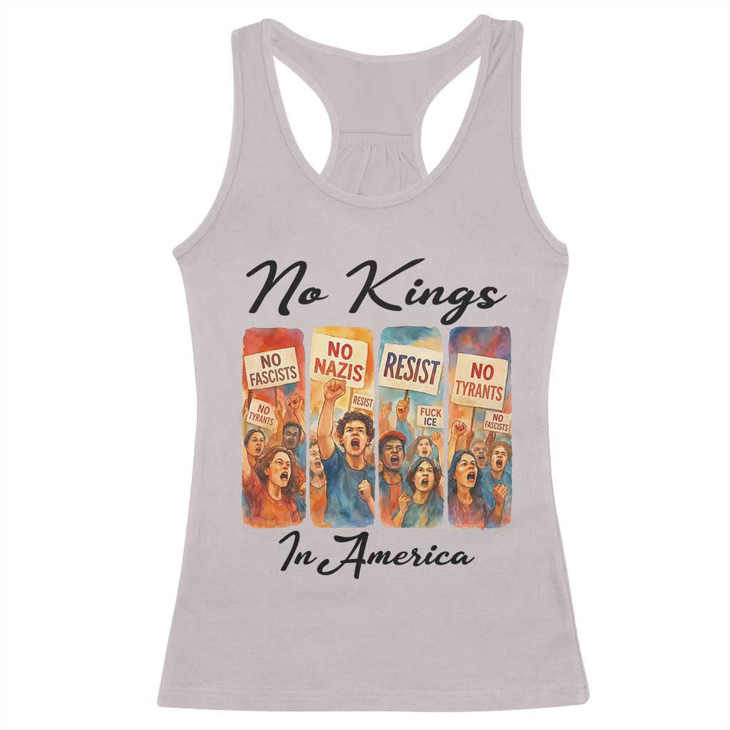 No Kings In America Racerback Tank Top American Anti Authoritarian Protest TS12 Ice Gray Print Your Wear
