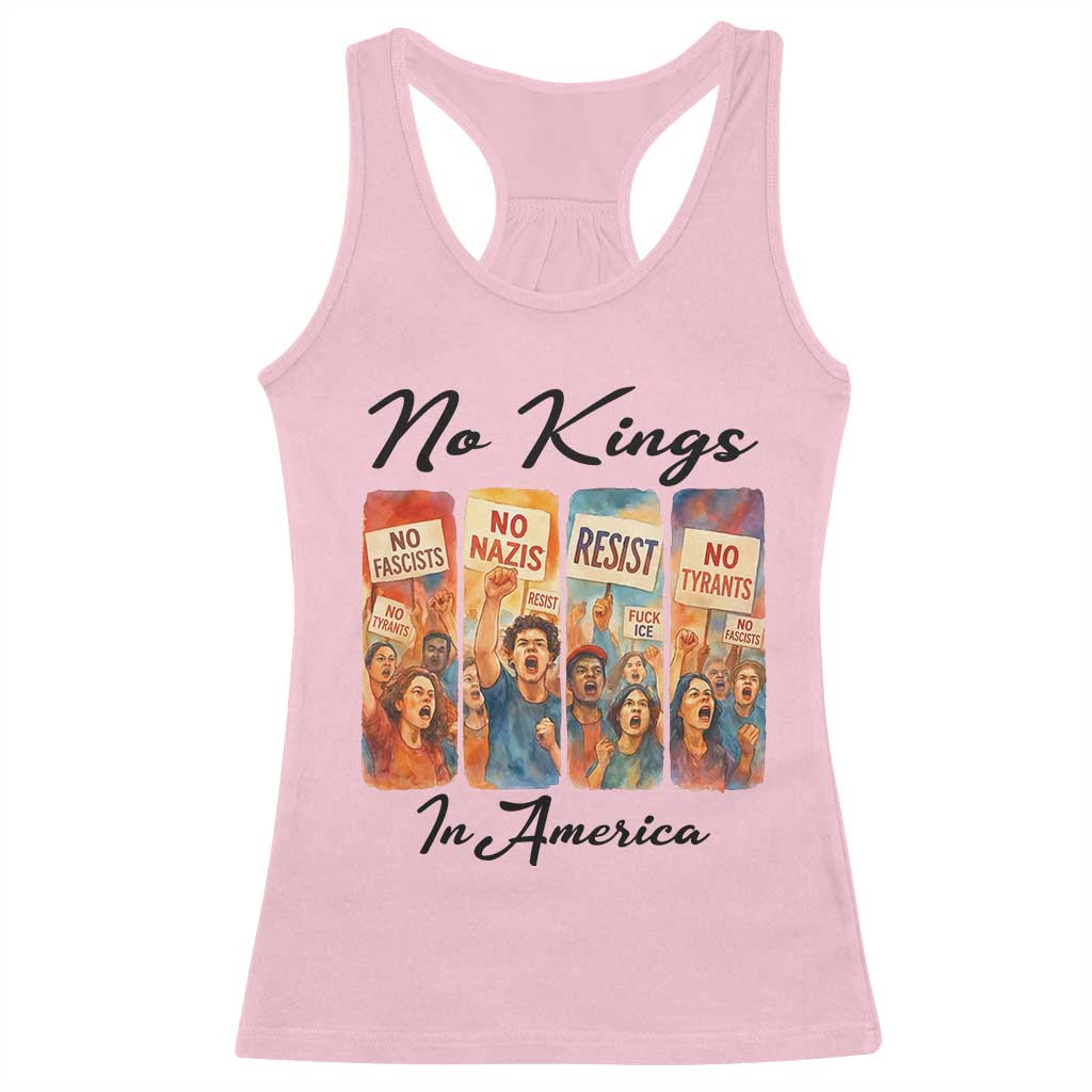 No Kings In America Racerback Tank Top American Anti Authoritarian Protest TS12 Light Pink Print Your Wear