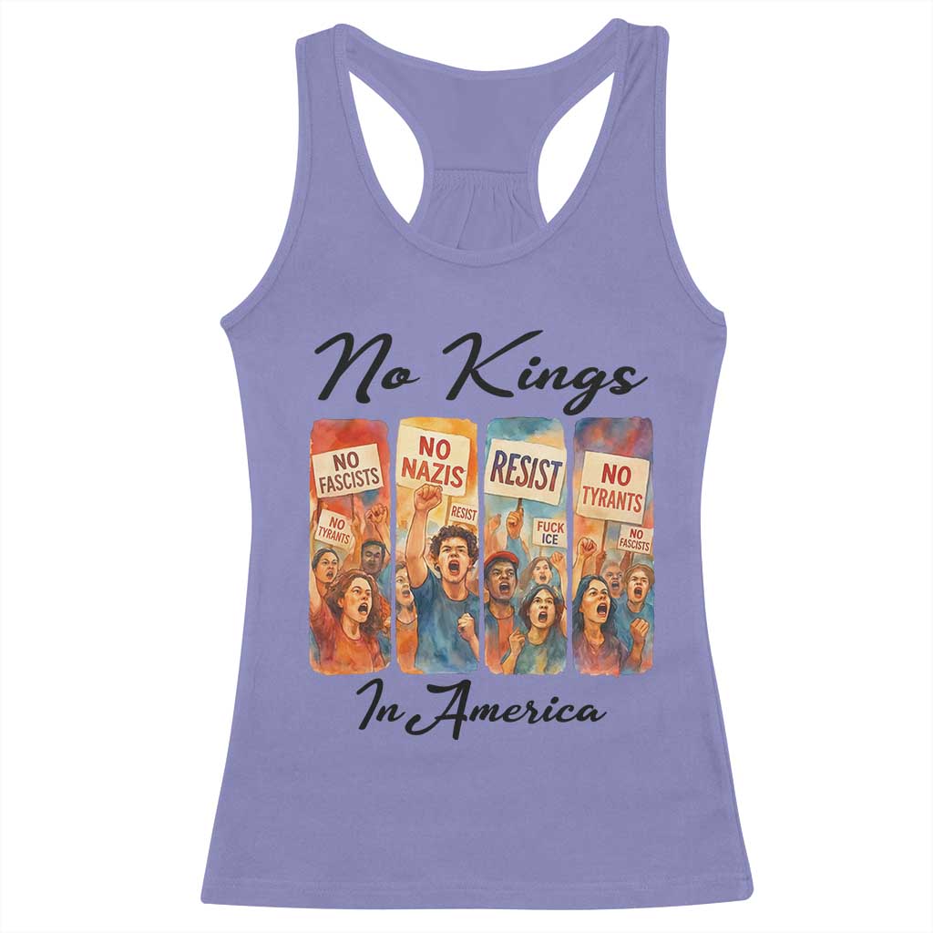 No Kings In America Racerback Tank Top American Anti Authoritarian Protest TS12 Violet Print Your Wear