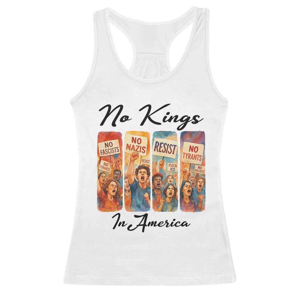 No Kings In America Racerback Tank Top American Anti Authoritarian Protest TS12 White Print Your Wear