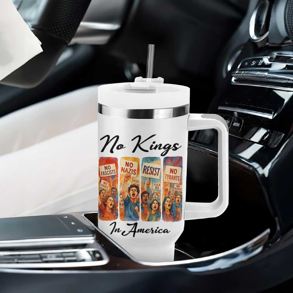 No Kings In America Tumbler With Handle American Anti Authoritarian Protest TS12 Print Your Wear