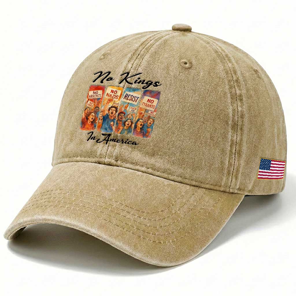 No Kings In America Washed Cotton Baseball Cap American Anti Authoritarian Protest TS12 Print Your Wear
