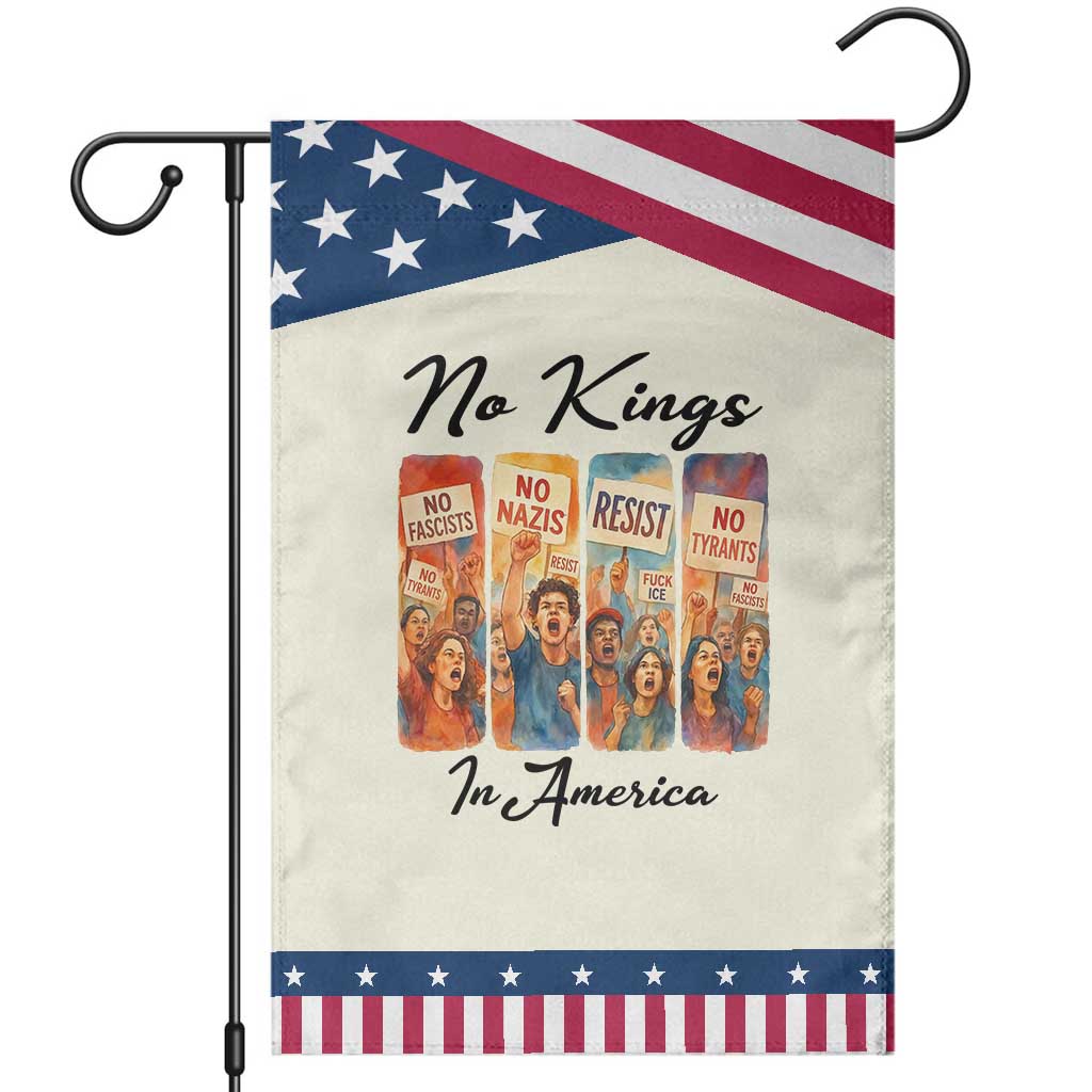 No Kings In America Garden Flag American Anti Authoritarian Protest TS12 Modern Beige Blue Print Your Wear