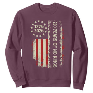 250 Years Of No Kings Sweatshirt Vintage American Flag TS12 Maroon Print Your Wear