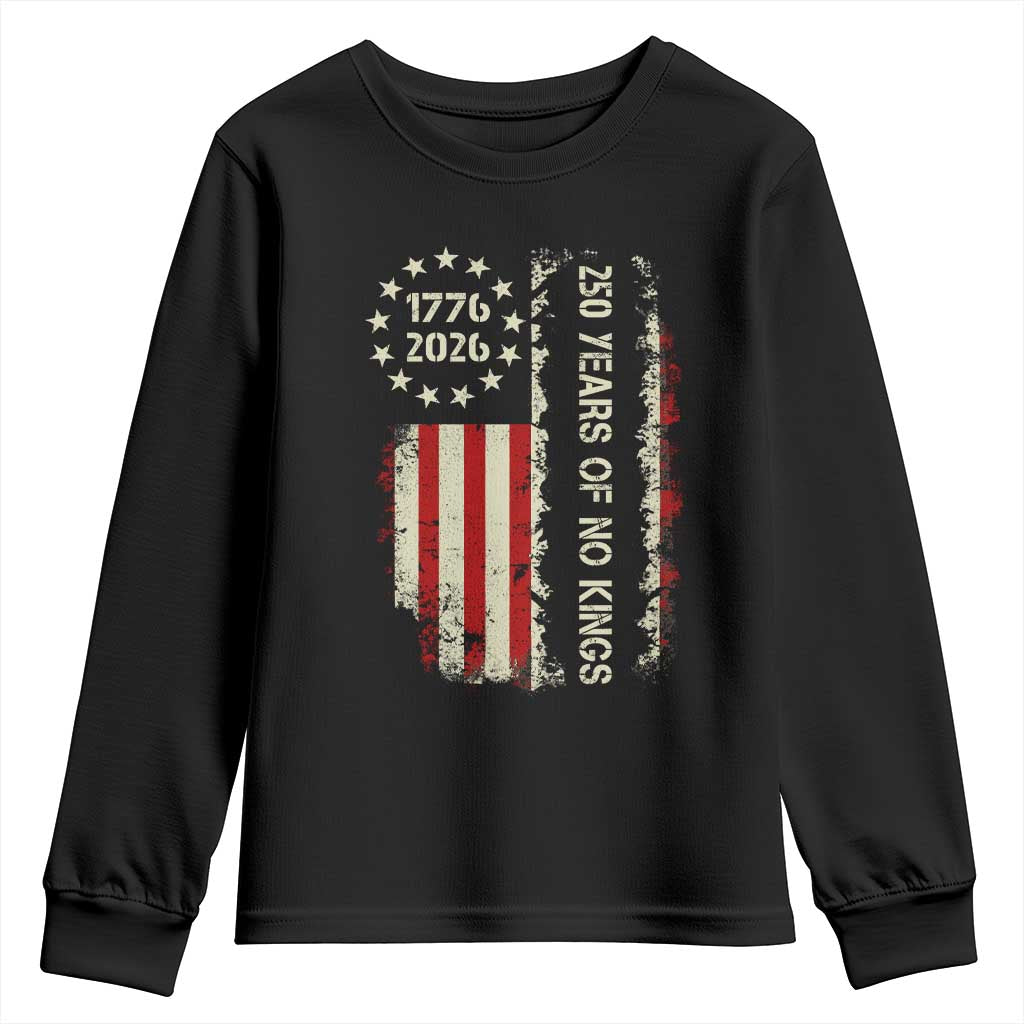 250 Years Of No Kings Youth Sweatshirt Vintage American Flag TS12 Black Print Your Wear