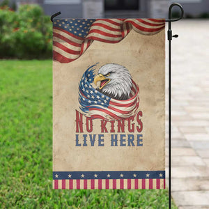 No Kings Live Here Garden Flag Patriotic American Eagle TS12 Vintage Rustic Tan Navy Print Your Wear