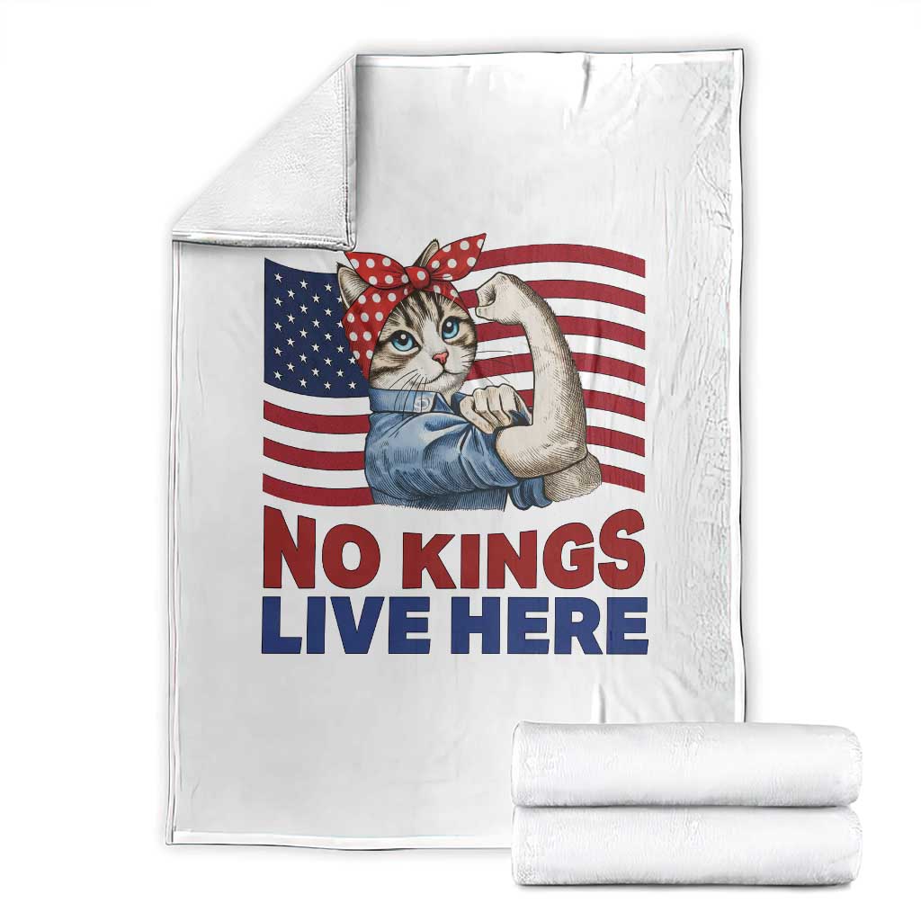 No Kings Live Here Throw Blanket Funny Rosie The Riveter Cat Feminist Gift TS12 White Print Your Wear
