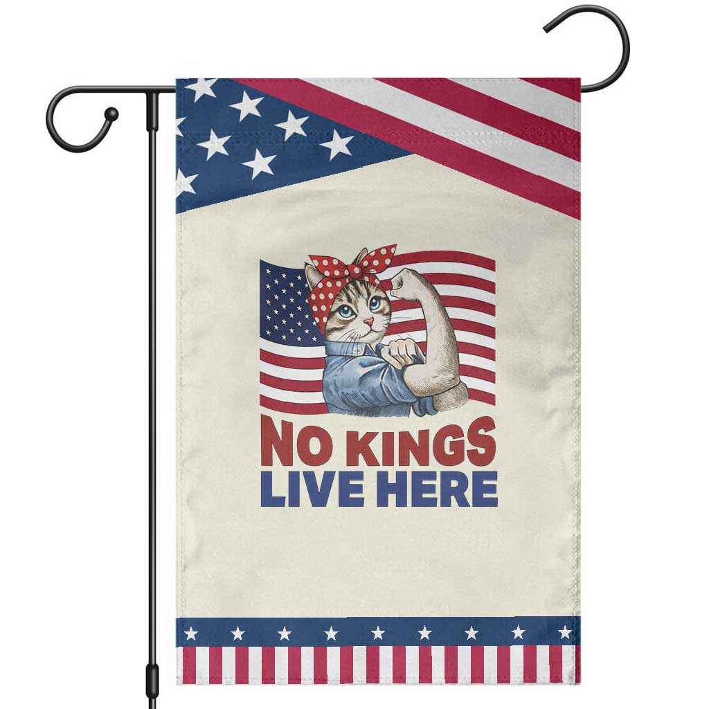 No Kings Live Here Garden Flag Funny Rosie The Riveter Cat Feminist Gift TS12 Modern Beige Blue Print Your Wear