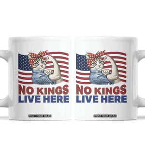 No Kings Live Here Coffee Mug Funny Rosie The Riveter Cat Feminist Gift TS12 White Print Your Wear