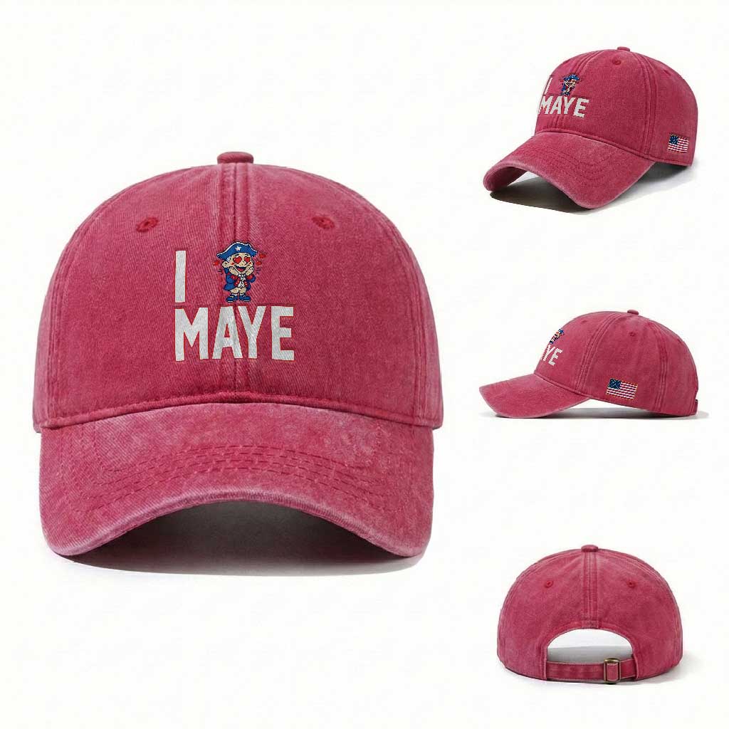 I Love Maye Washed Cotton Baseball Cap Funny QB Sport Fan TS12 Washed Cap Universal Fit Red Print Your Wear