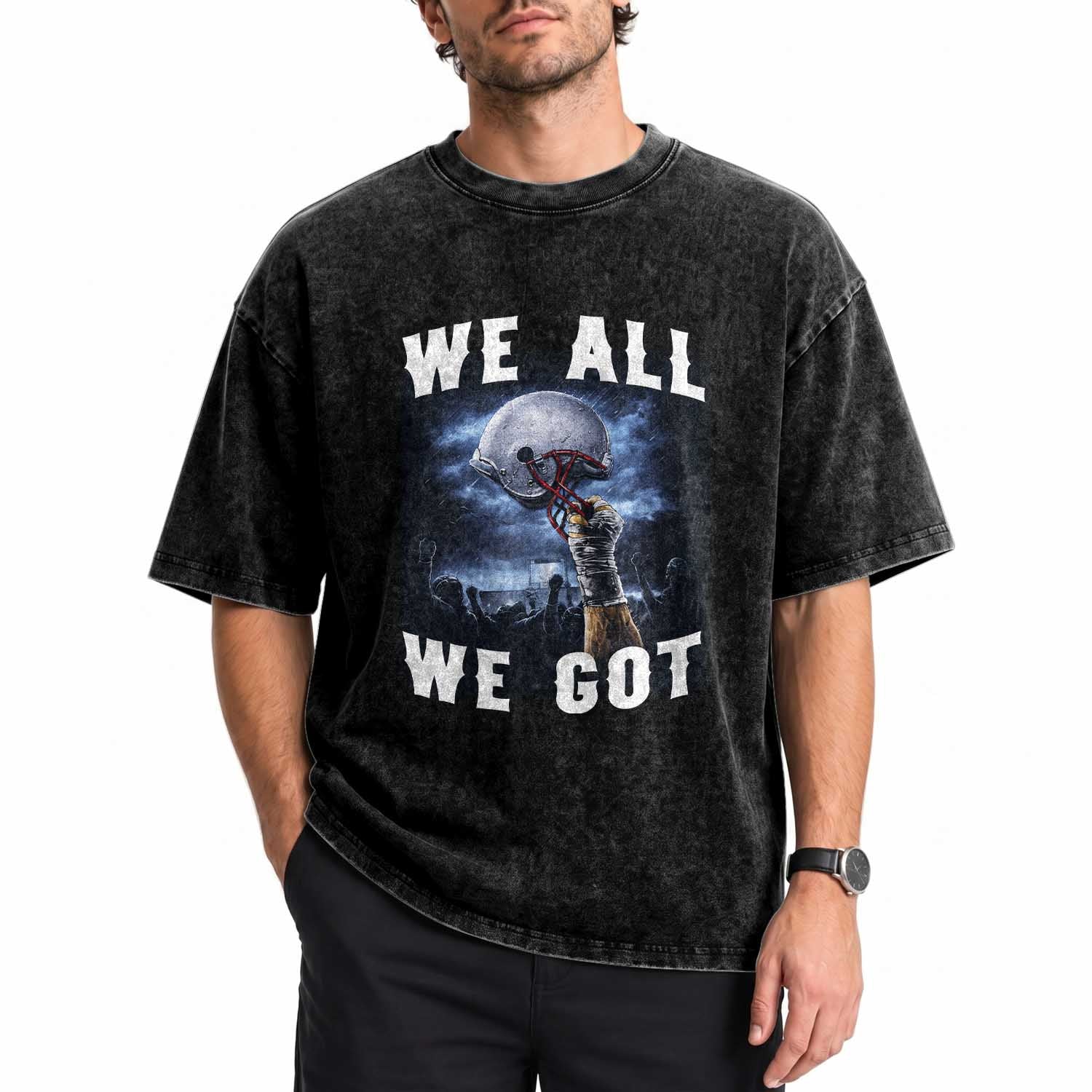 We All We Got Football Helmet Victory Graphic Washed Cotton T-Shirt