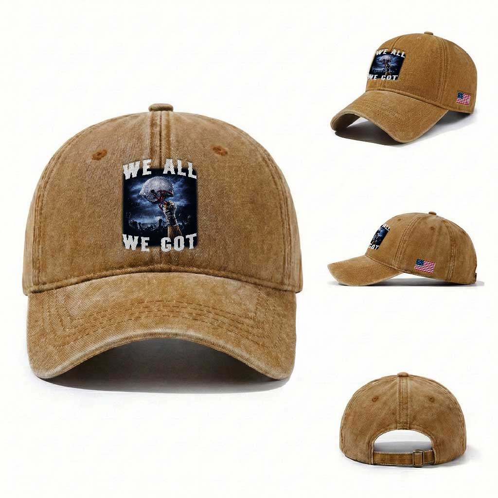 We All We Got Football Helmet Victory Graphic Washed Cotton Baseball Cap TS12 Washed Cap Universal Fit Yellow Ochre Print Your Wear