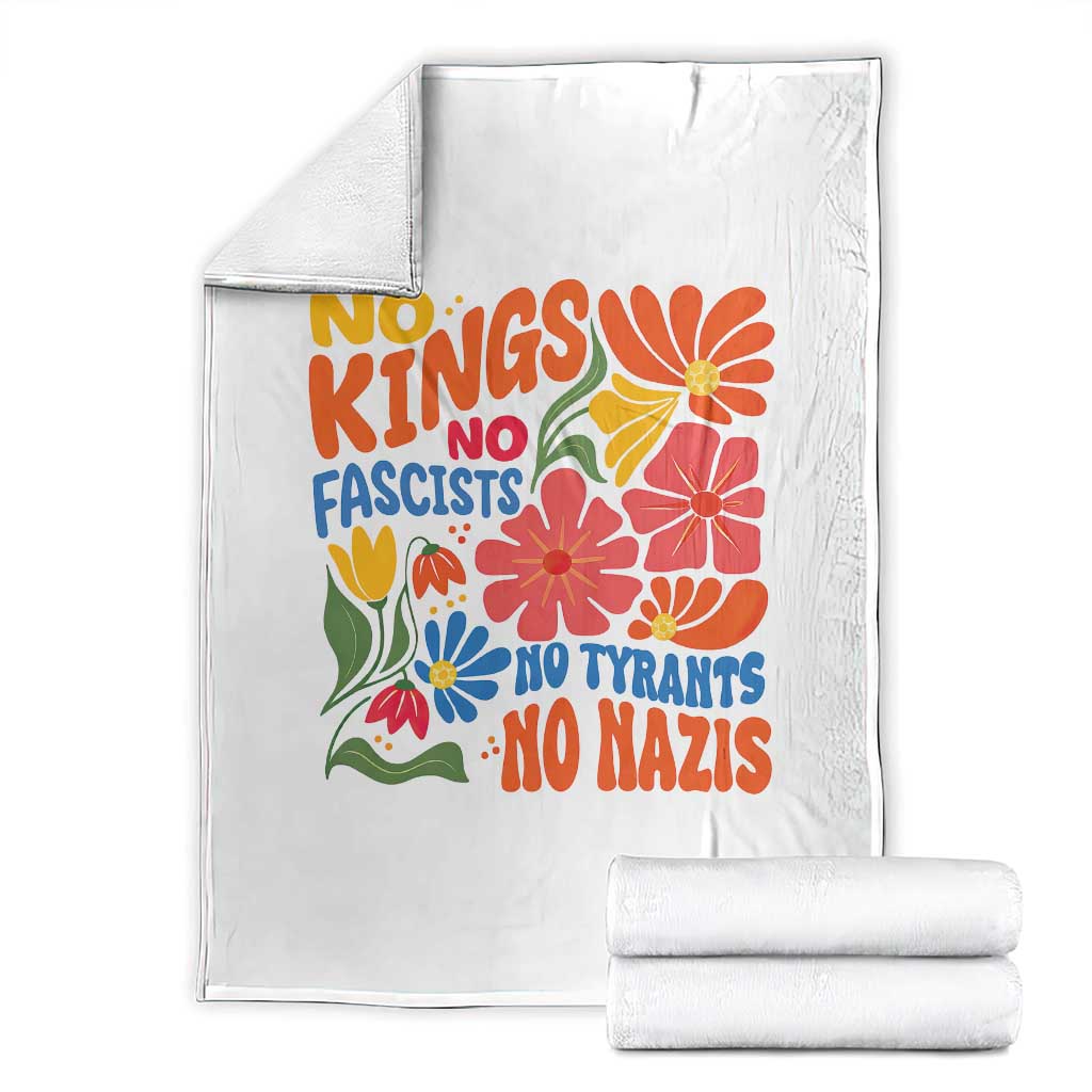 No Kings Wildflower Protest Throw Blanket No Fascists No Tyrants No Nazis TS12 White Print Your Wear