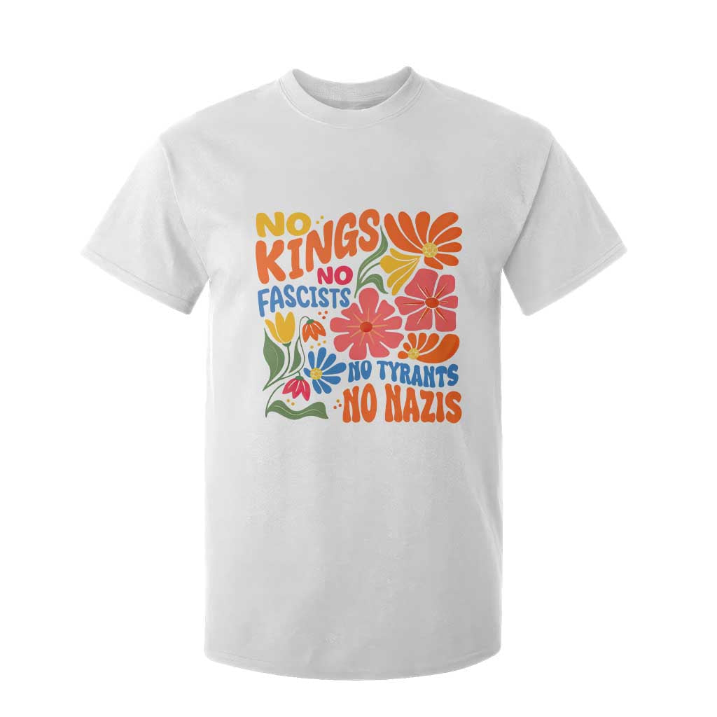 No Kings Wildflower Protest T Shirt For Kid No Fascists No Tyrants No Nazis TS12 White Print Your Wear