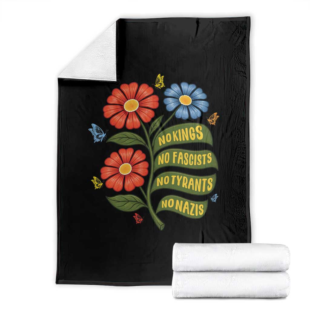Wildflower Protest Freedom Gift Throw Blanket No Kings No Fascists No Tyrants TS12 Black Print Your Wear