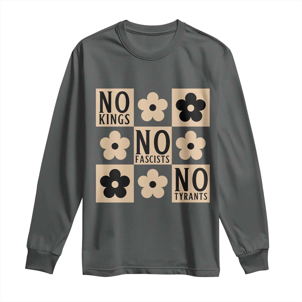 No Kings Wildflower Retro Boho Floral Long Sleeve Shirt TS12 Dark Heather Print Your Wear