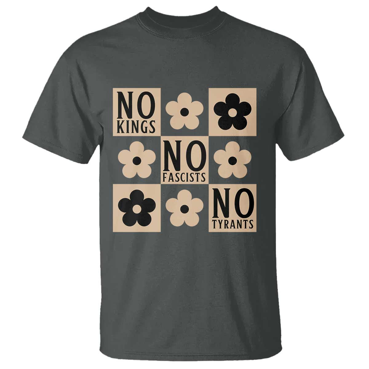 No Kings Wildflower Retro Boho Floral T Shirt TS12 Dark Heather Print Your Wear