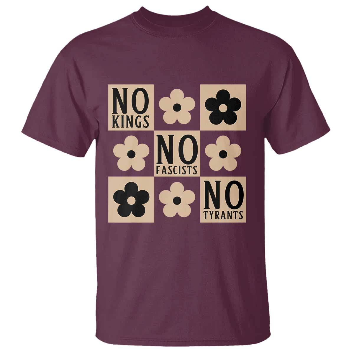 No Kings Wildflower Retro Boho Floral T Shirt TS12 Maroon Print Your Wear