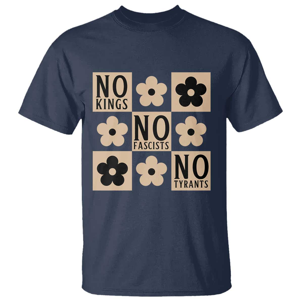 No Kings Wildflower Retro Boho Floral T Shirt TS12 Navy Print Your Wear