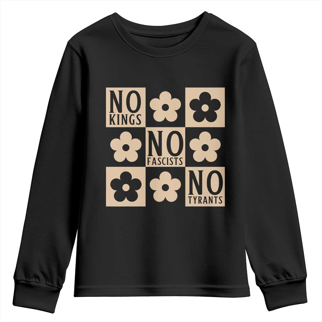 No Kings Wildflower Retro Boho Floral Youth Sweatshirt TS12 Black Print Your Wear