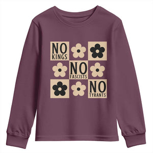 No Kings Wildflower Retro Boho Floral Youth Sweatshirt TS12 Maroon Print Your Wear