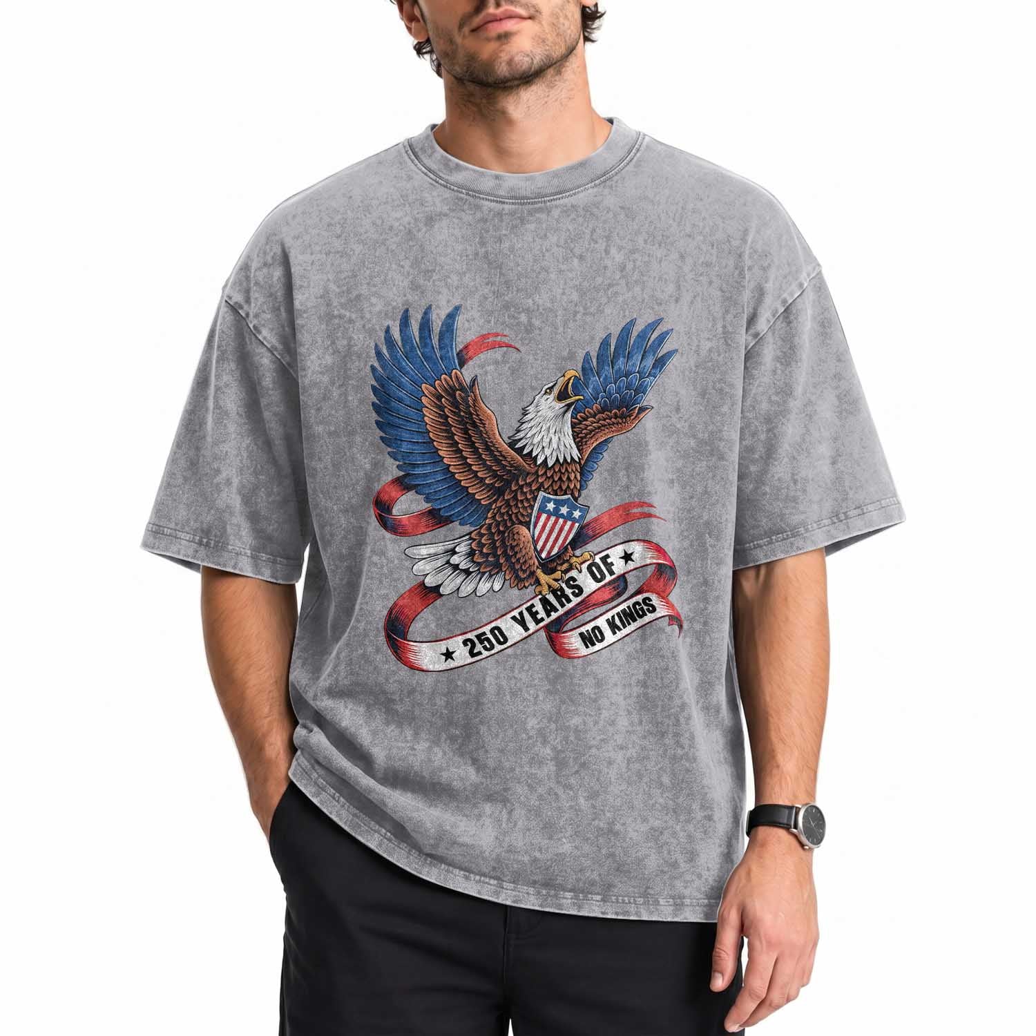 No Kings Washed Cotton T-Shirt USA 250th Anniversary Freedom Eagle