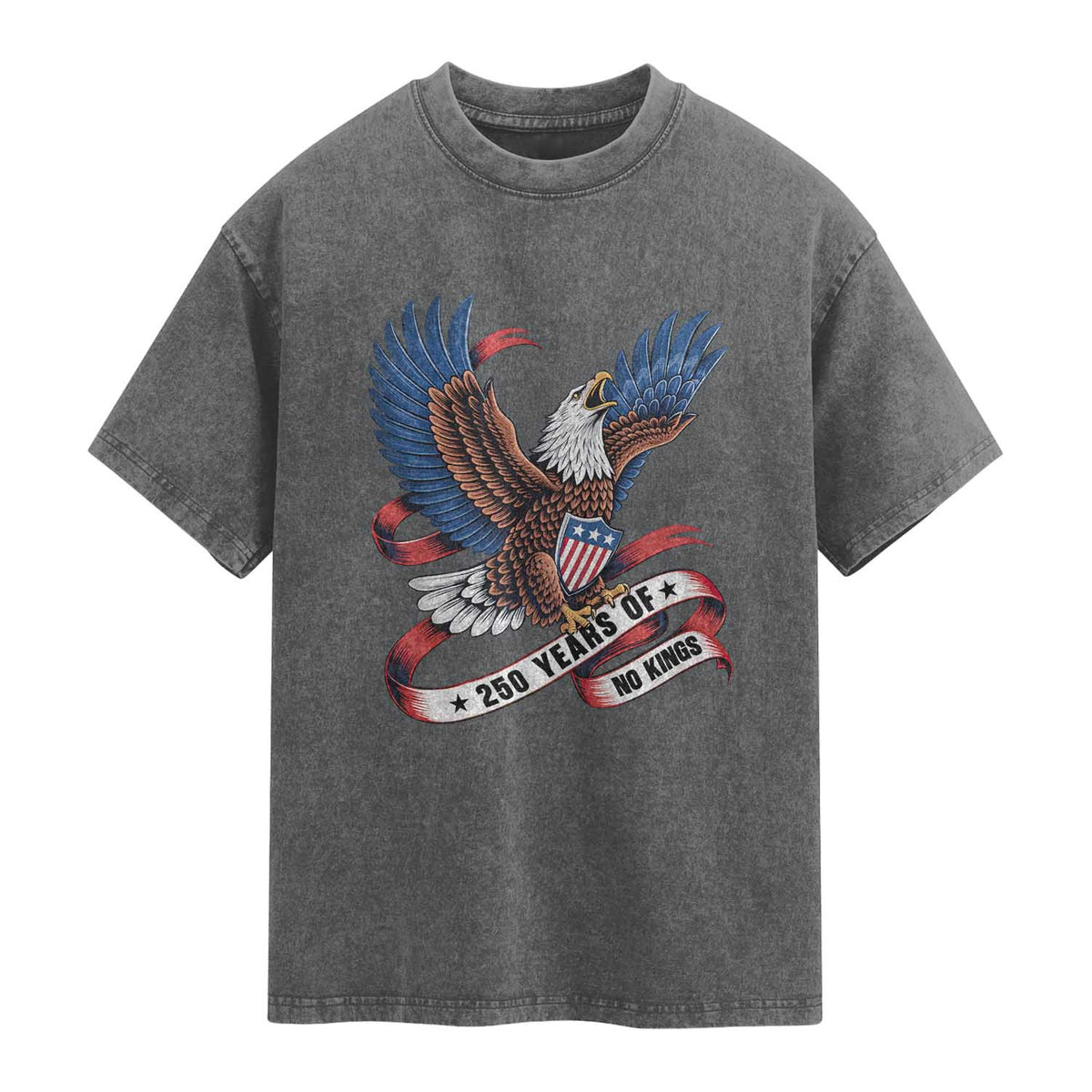 No Kings Washed Cotton T-Shirt USA 250th Anniversary Freedom Eagle