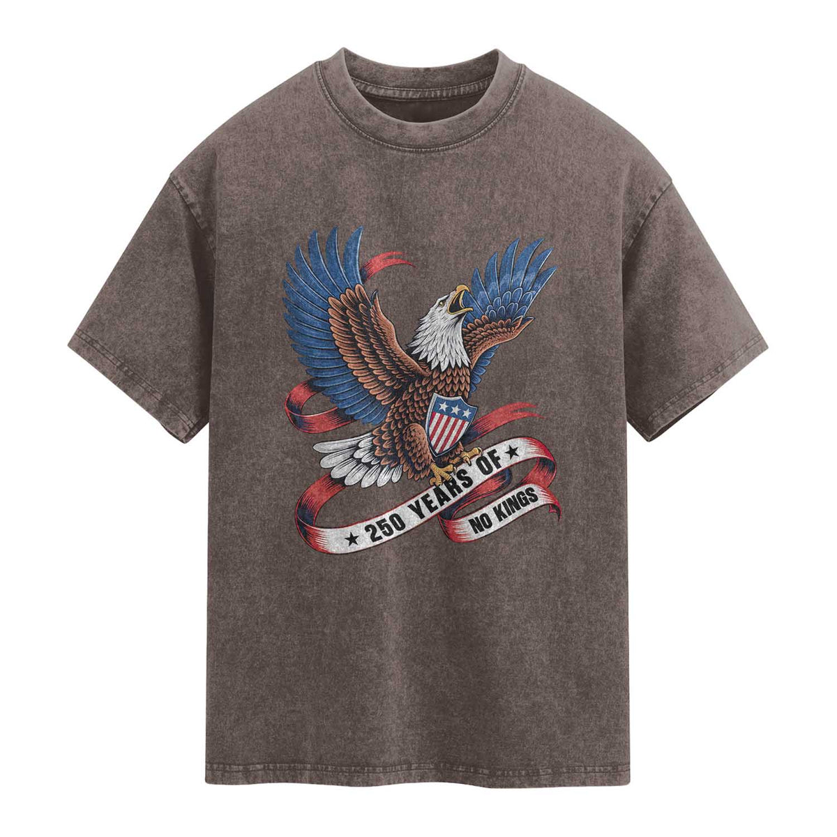 No Kings Washed Cotton T-Shirt USA 250th Anniversary Freedom Eagle