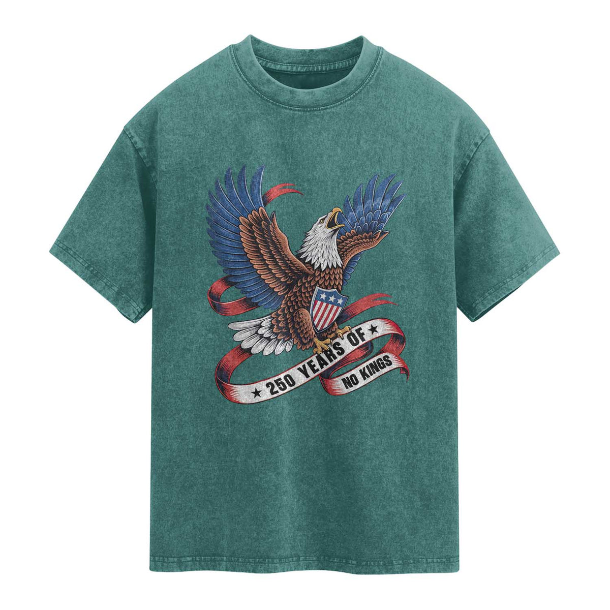 No Kings Washed Cotton T-Shirt USA 250th Anniversary Freedom Eagle