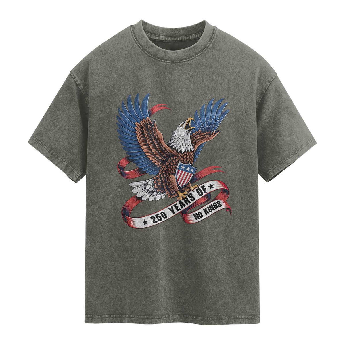 No Kings Washed Cotton T-Shirt USA 250th Anniversary Freedom Eagle