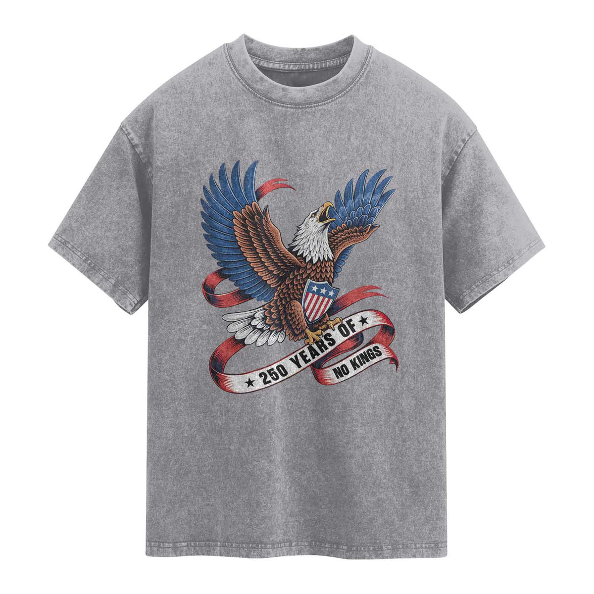 No Kings Washed Cotton T-Shirt USA 250th Anniversary Freedom Eagle