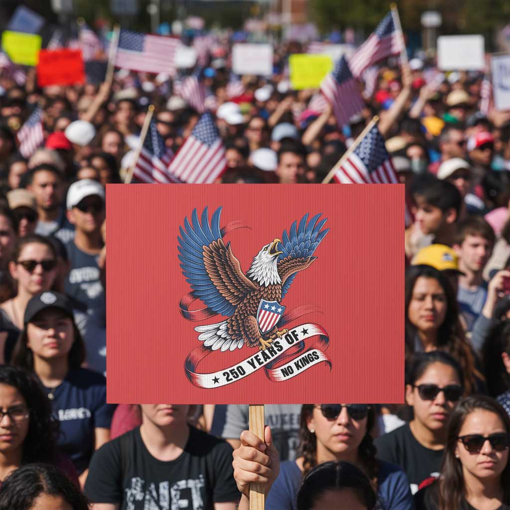 No Kings Protest Sign USA 250th Anniversary Freedom Eagle TS12 Horizontal 18