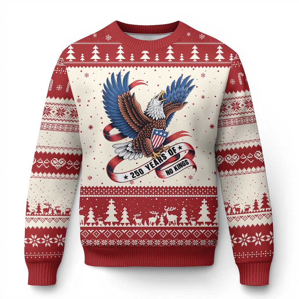 No Kings Ugly Christmas Sweater USA 250th Anniversary Freedom Eagle TS12 Beige Red Print Your Wear