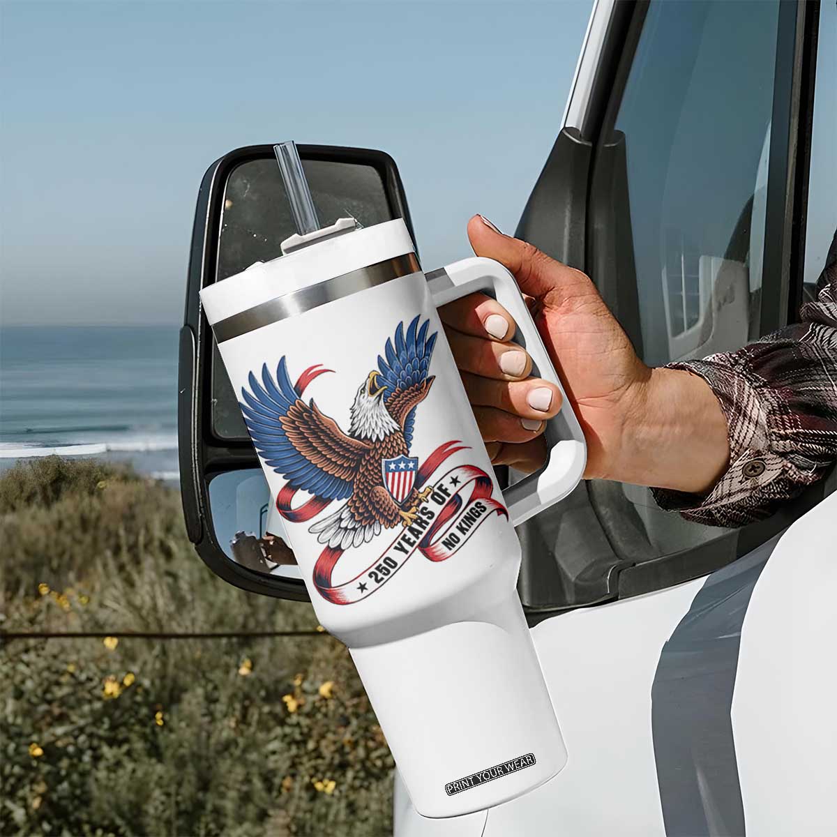 No Kings Tumbler With Handle USA 250th Anniversary Freedom Eagle TS12 Print Your Wear