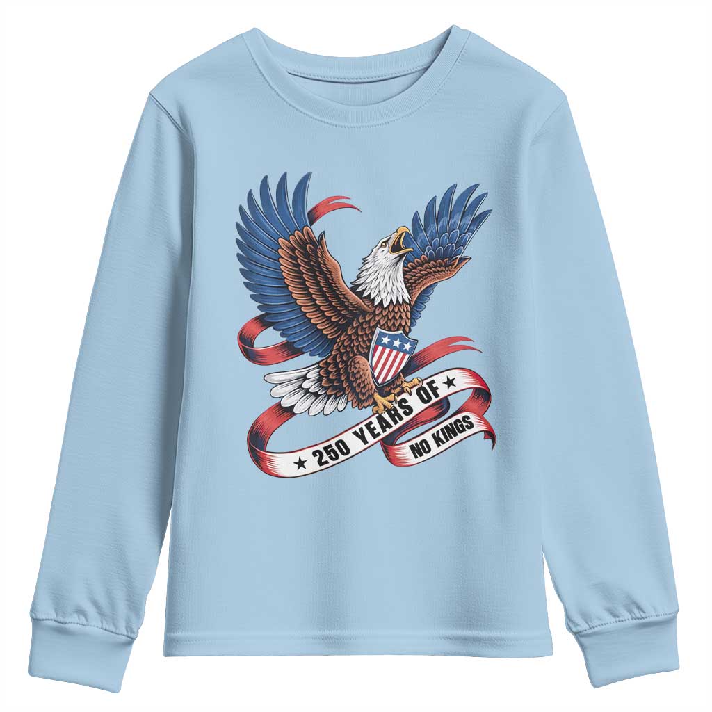 No Kings Youth Sweatshirt USA 250th Anniversary Freedom Eagle TS12 Light Blue Print Your Wear
