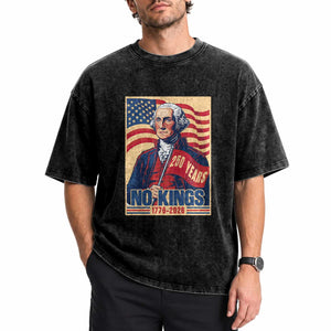 Funny George Washington Freedom Protest Washed Cotton T-Shirt No Kings