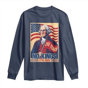 Funny George Washington Freedom Protest Long Sleeve Shirt No Kings TS12 Navy Print Your Wear