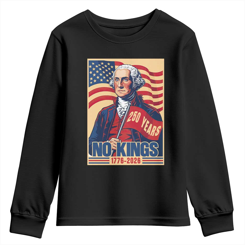 Funny George Washington Freedom Protest Youth Sweatshirt No Kings TS12 Black Print Your Wear