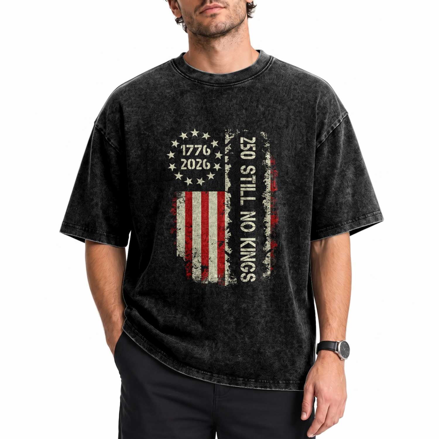 250 Still No Kings Washed Cotton T-Shirt Vintage Patriotic Flag
