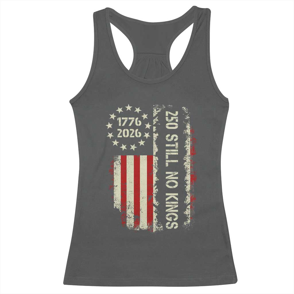 250 Still No Kings Racerback Tank Top Vintage Patriotic Flag TS12 Dark Heather Print Your Wear