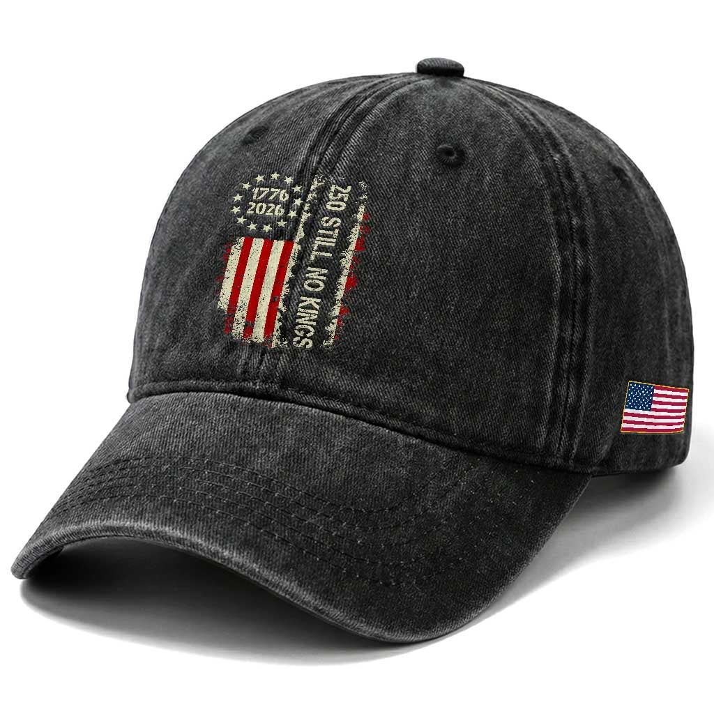 250 Still No Kings Washed Cotton Baseball Cap Vintage Patriotic Flag TS12 Print Your Wear