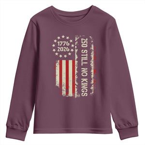 250 Still No Kings Youth Sweatshirt Vintage Patriotic Flag TS12 Maroon Print Your Wear