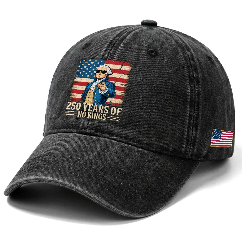 No Kings 250 Years George Washington Washed Cotton Baseball Cap TS12 Print Your Wear