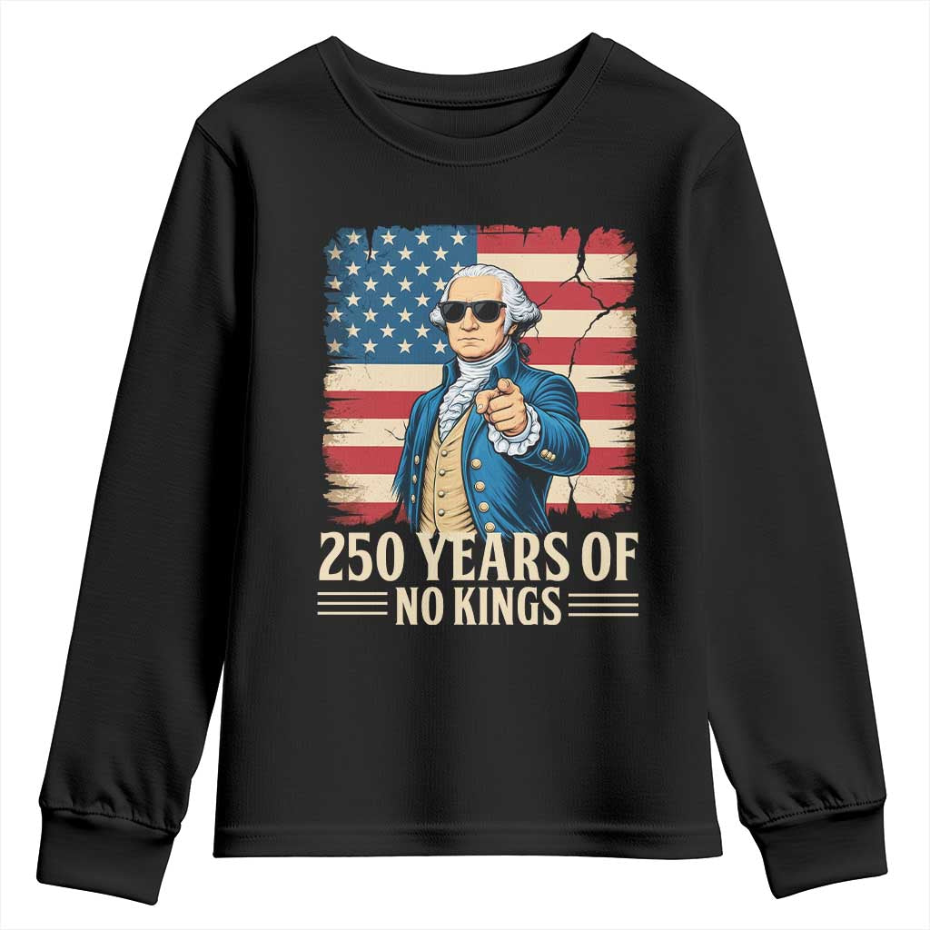 No Kings 250 Years George Washington Youth Sweatshirt TS12 Black Print Your Wear