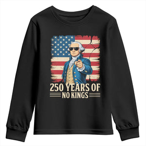 No Kings 250 Years George Washington Youth Sweatshirt TS12 Black Print Your Wear