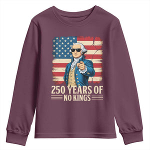 No Kings 250 Years George Washington Youth Sweatshirt TS12 Maroon Print Your Wear