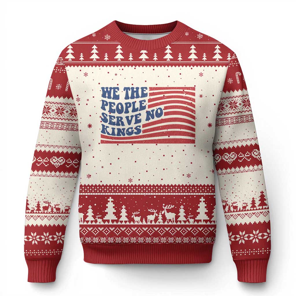 We The People Serve No Kings Ugly Christmas Sweater American Freedom Protest TS12 Beige Red Print Your Wear