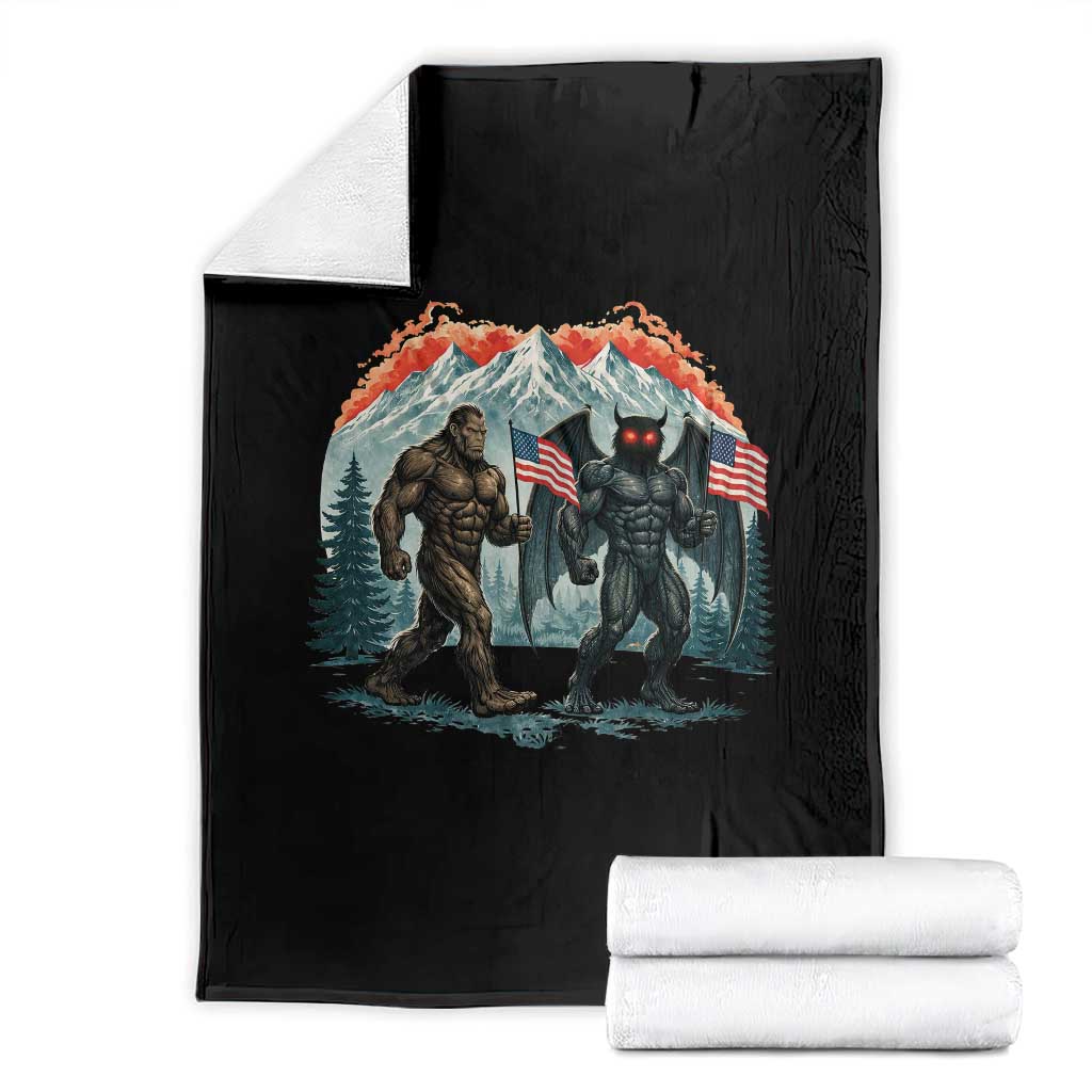 Patriotic Bigfoot And Mothman Throw Blanket Funny Cryptid Lover Gift TS12 Black Print Your Wear